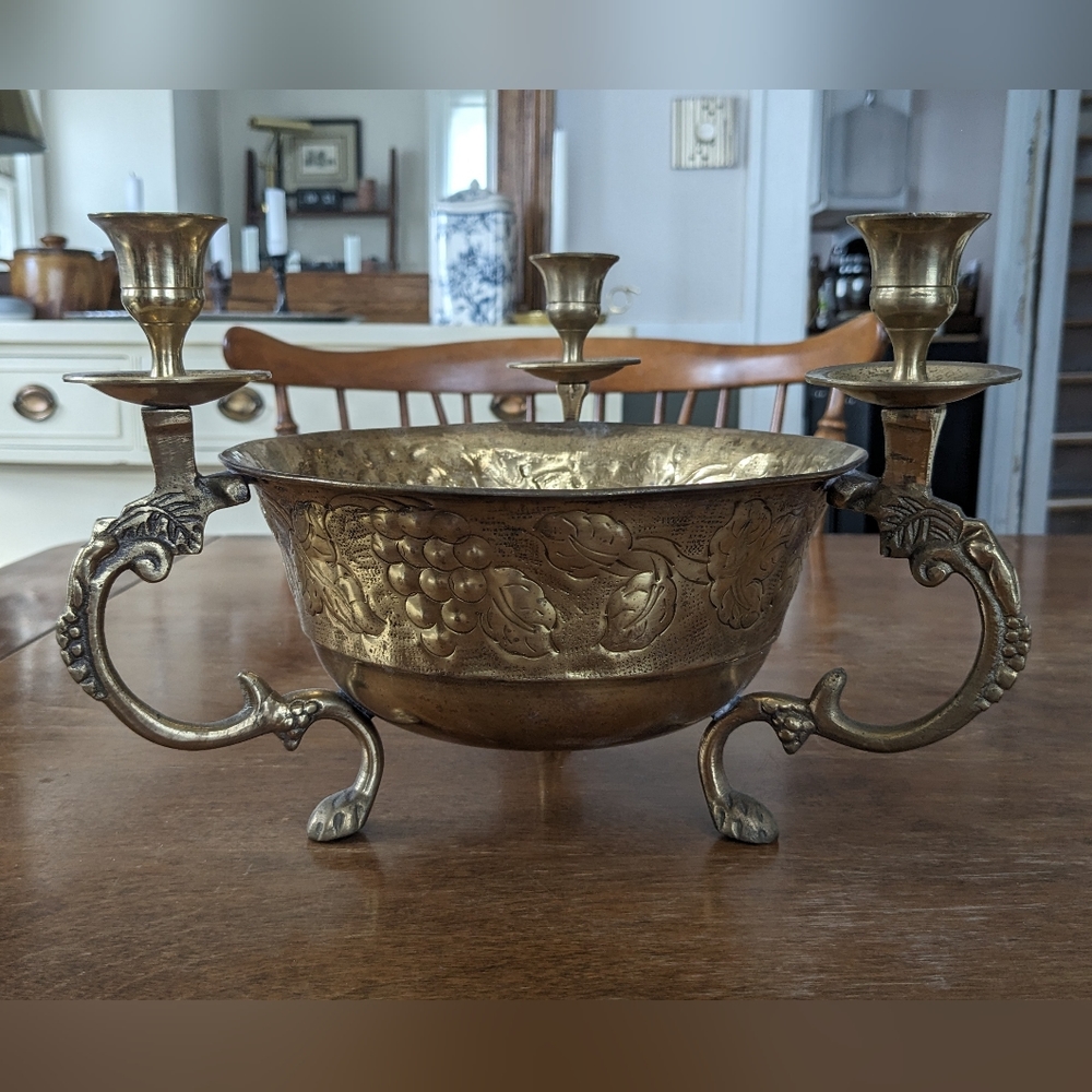 Brass footed candle holder centerpiece